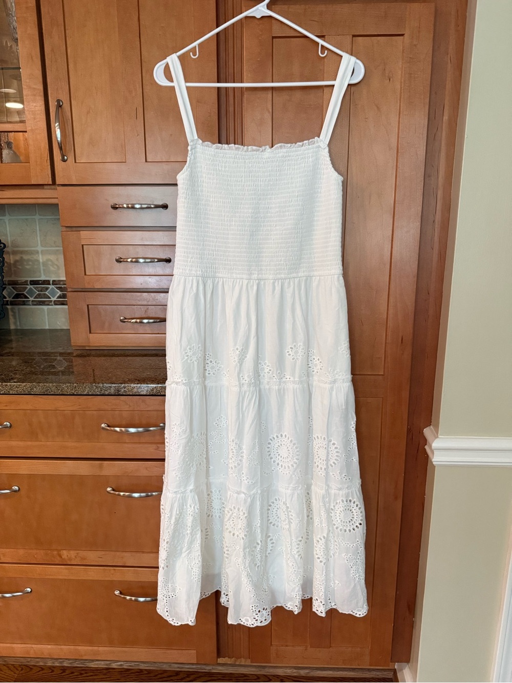 White Eyelet Embroidered Sundress with Smocked Bodice